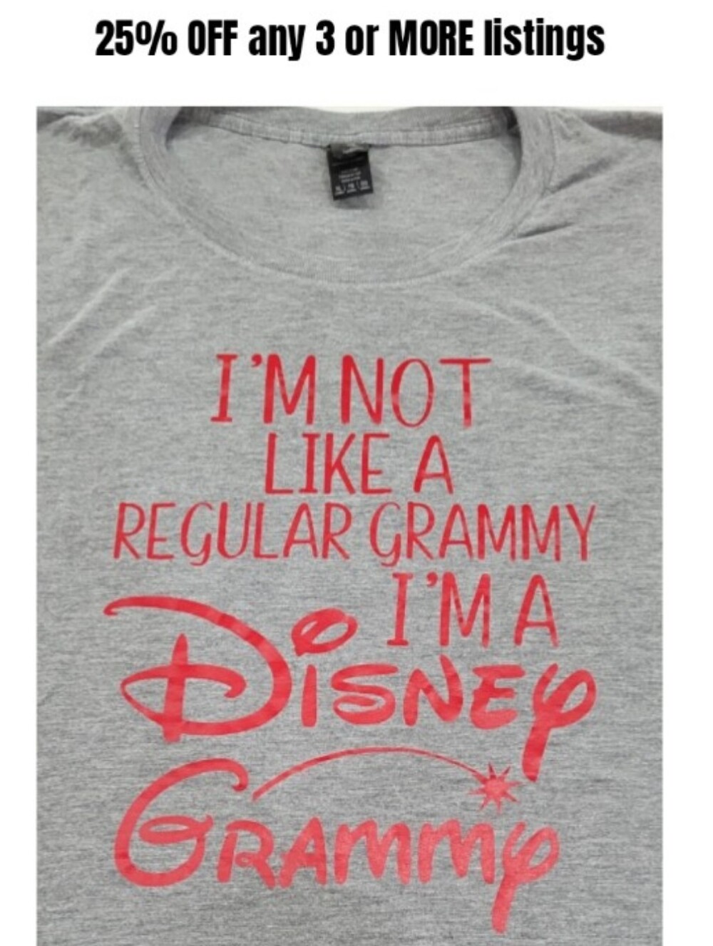 Gray Tee Shirt Red Disney Grammy Graphic Print Short Sleeve Size Large Crewneck